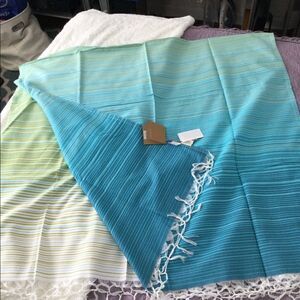 NWT scarf, coverup, ombré woven aqua/white stripes